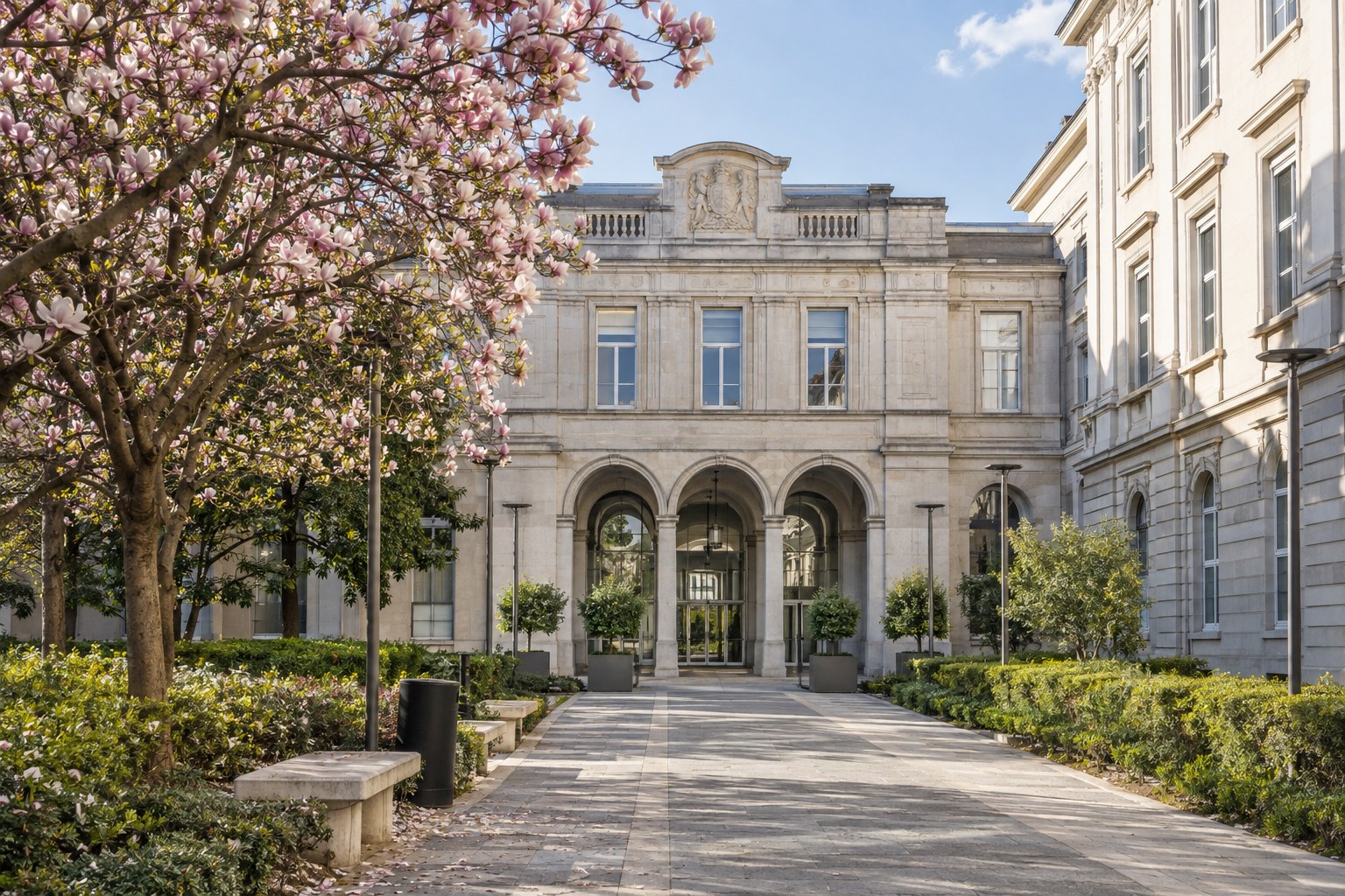 Ingresso del Policlinico di Milano in primavera
