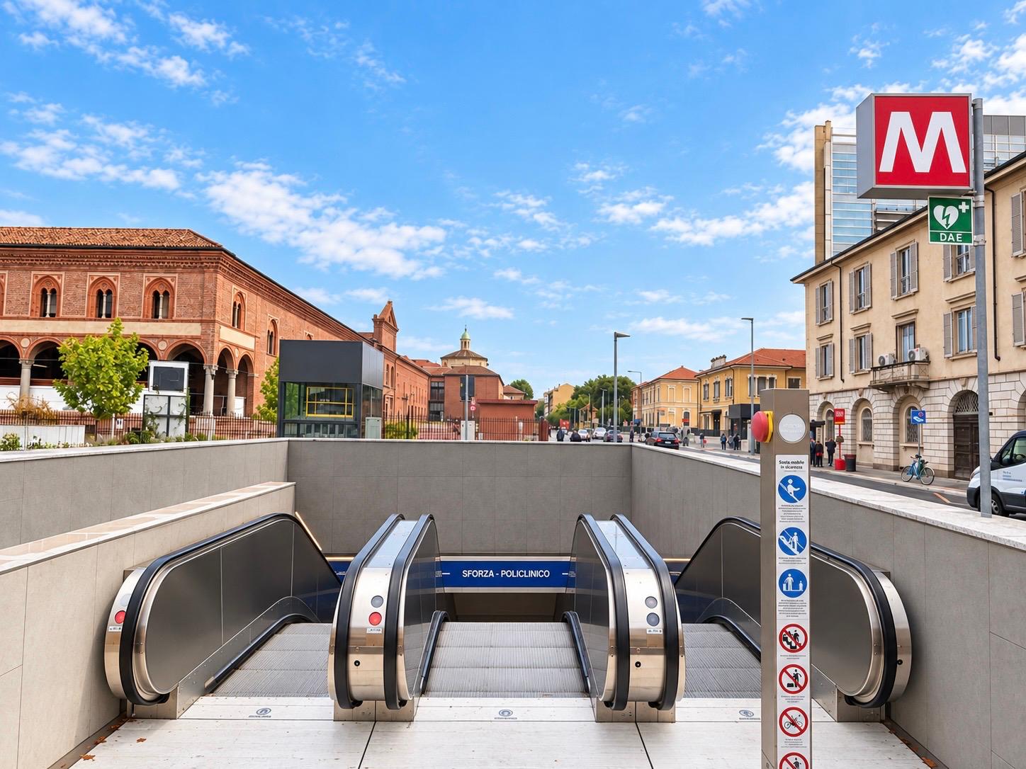Ingresso della metropolitana M4 Sforza Policlinico